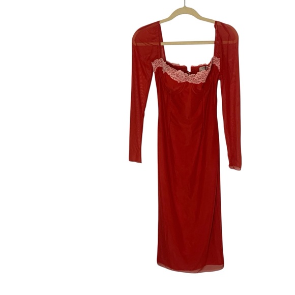 House of CB MP Scarlet Red Pink Lace Nylon Bodycon Corset Seraphina Dress Glam - Picture 3 of 9